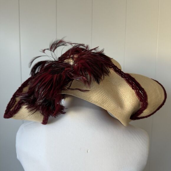 VTG 50s 60s Derby Hat Handmade Straw Feathers Crochet Whimsigoth Boho Cottage - Picture 10 of 13
